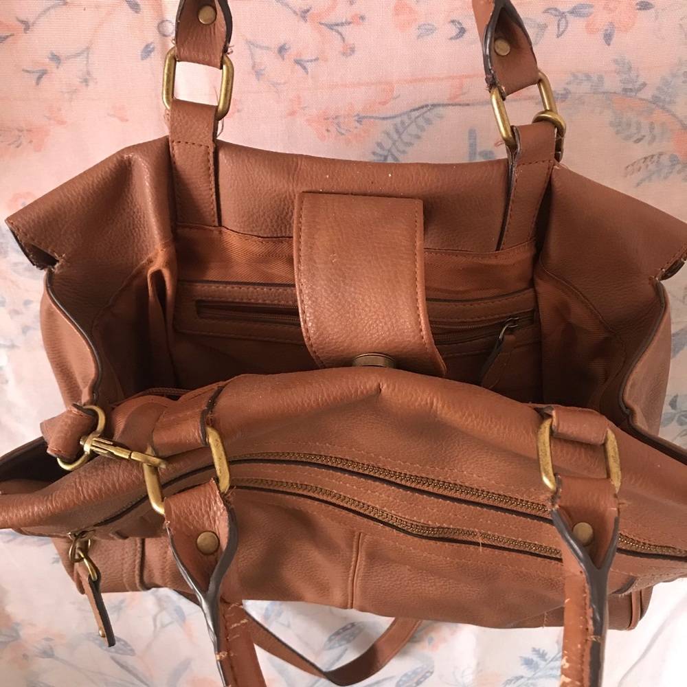 Merona Brown Faux Leather Satchel Purse - Picture 5 of 14